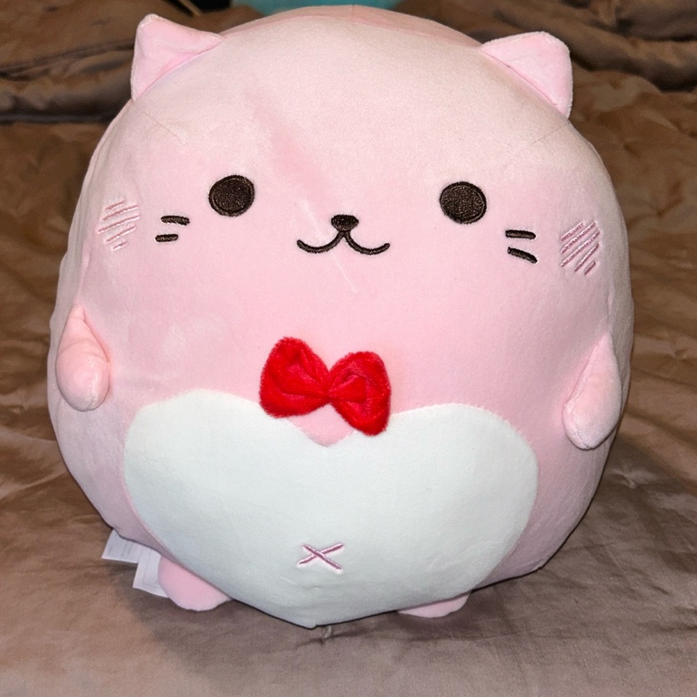 Mochipuni Cat Plush Stuffed Animal Stuffy 11” Picnyan Happy Pink Red Bow